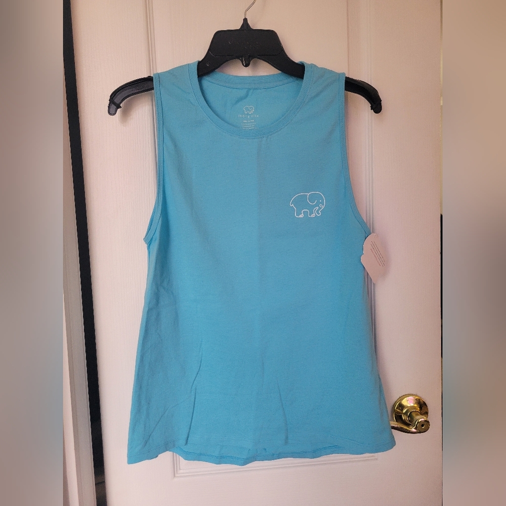 NWT Ivory Ella Tropical Breeze Turtle Time Tank Top Blue Pink Size Medium